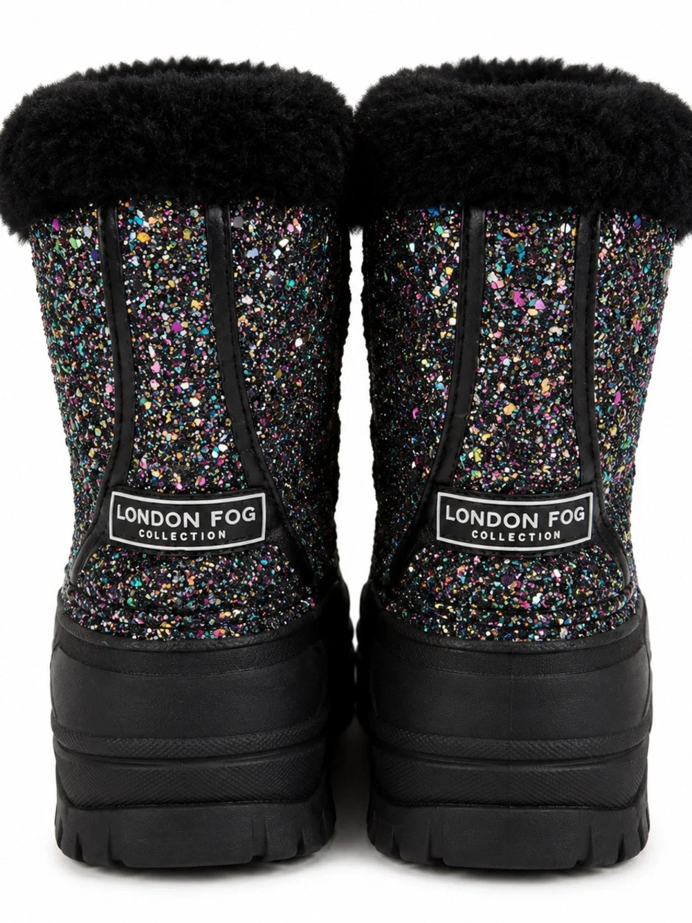 London Fog Toddler Girls Size 2 Glitter Winter Snow Boots Black Faux Fur